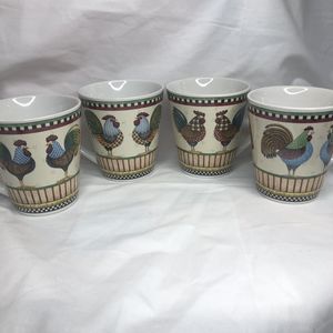 Debbie Mumm Rooster Mugs 4 Something to Crow About Stoneware Sakura Oneida 12 oz